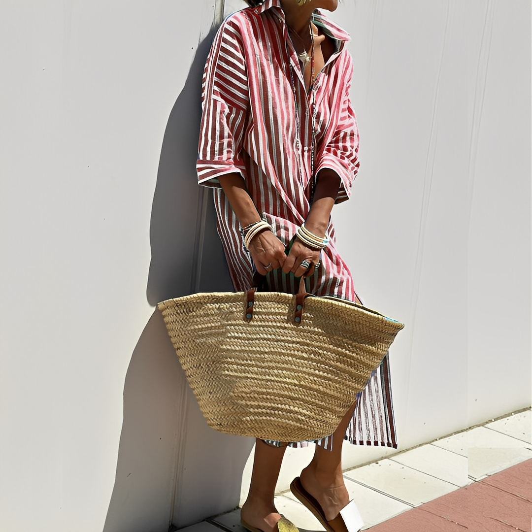 Paulette - Rochie cămașă clasică cu dungi pentru femei