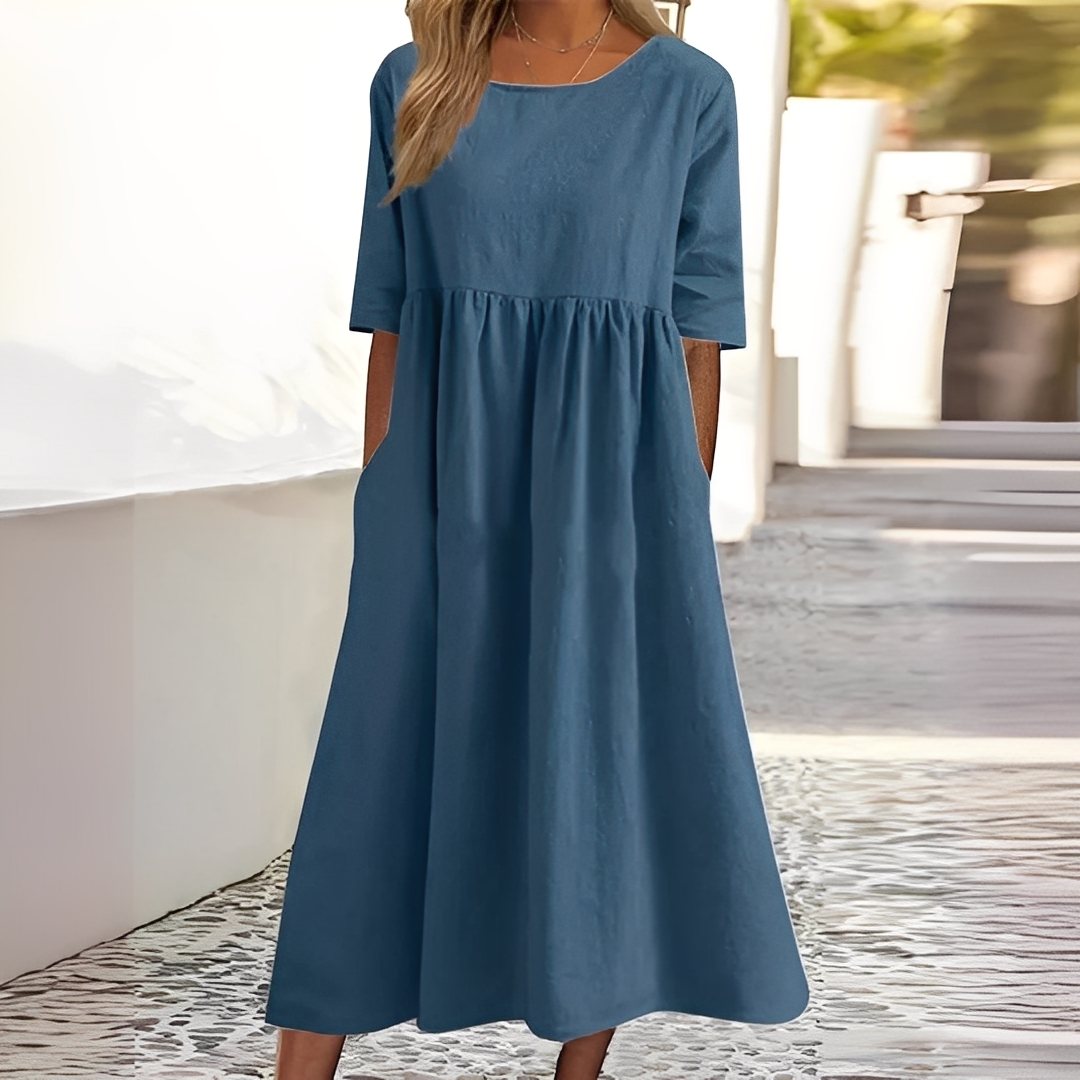 Sylvette - Rochie de bumbac pentru femei cu decolteu rotund