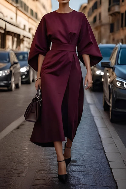 Nicole - Rochie midi elegantă cu mâneci în stil lampion pentru femei