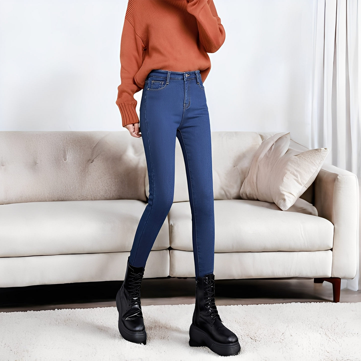 Betty - Blue jeans skinny termo calzi pentru femei