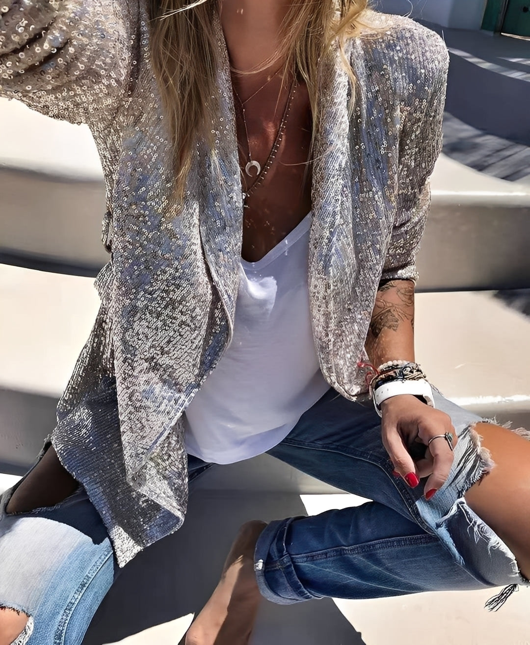 Abigaëlle - Sacou feminin cu rever cu paiete