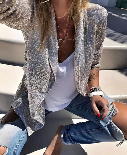 Abigaëlle - Sacou feminin cu rever cu paiete