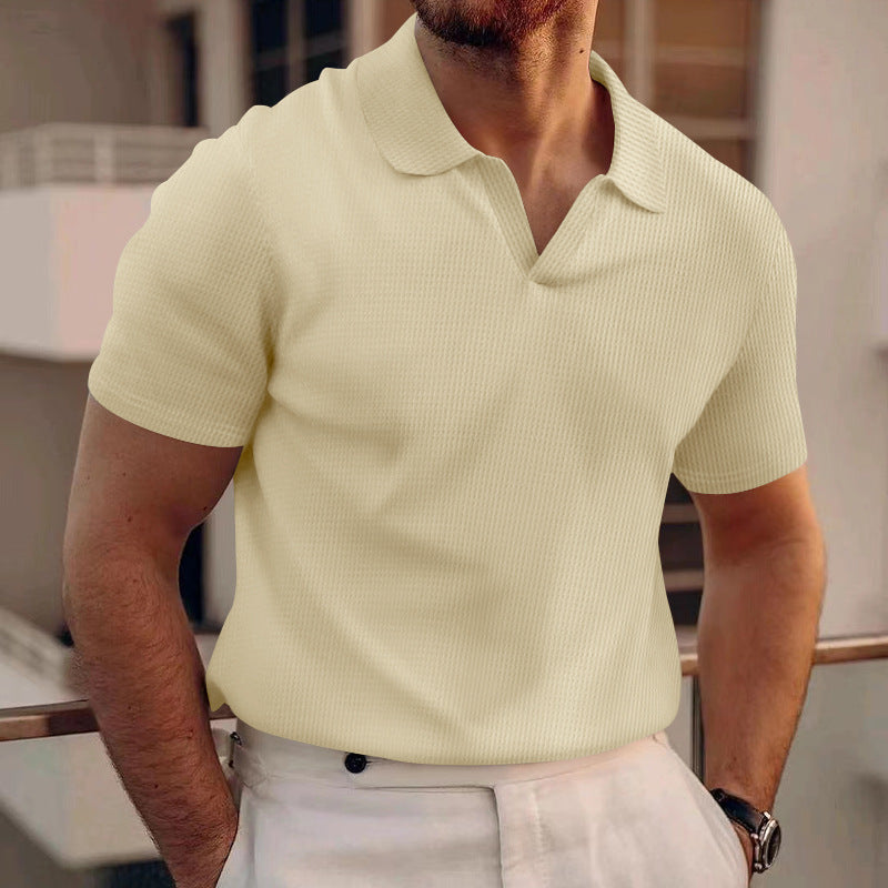 David - Polo simplu model Waffle pentru bărbați