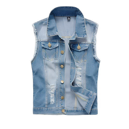 Morley - Vestă retro din jeans cu buzunare pentru bărbați
