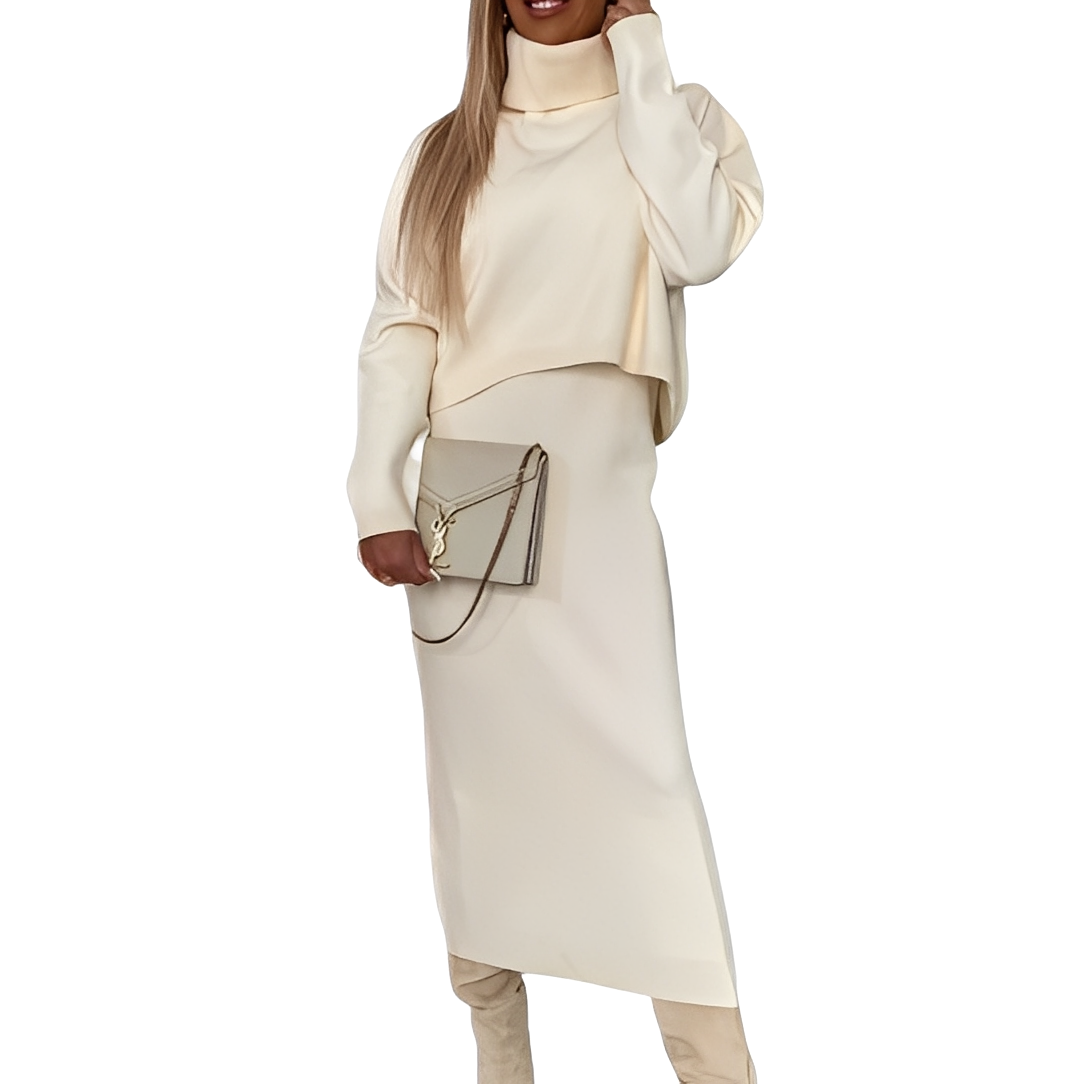Natalee - Set elegant cu pulover cu guler înalt și fustă pentru femei