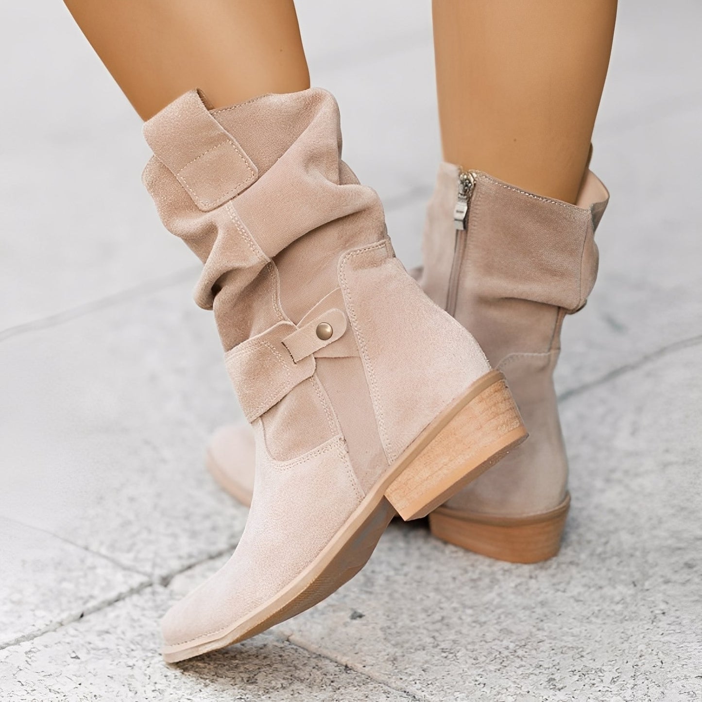 Marjorie - Cizme confortabile din piele întoarsă, croială largă pentru femei