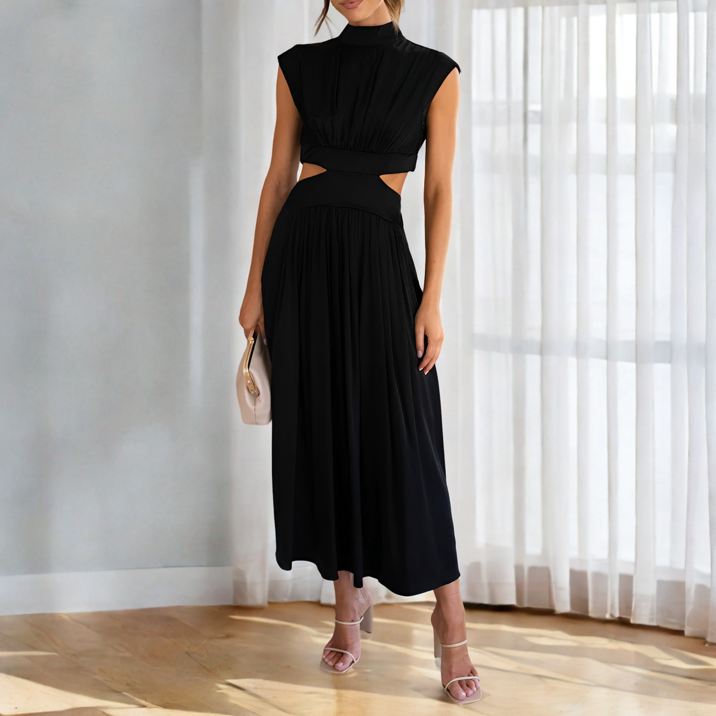 Christina - Rochie maxi casual cu decupaj în talie pentru femei