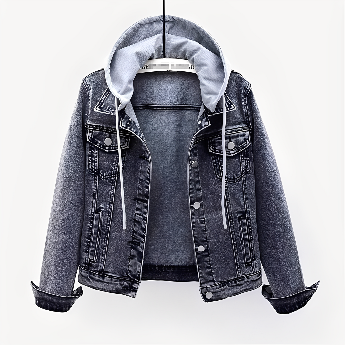 Karolyn - Geacă modernă de blugi cu glugă pentru femei