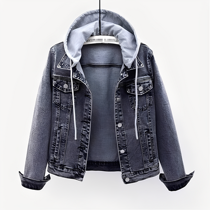 Karolyn - Geacă modernă de blugi cu glugă pentru femei