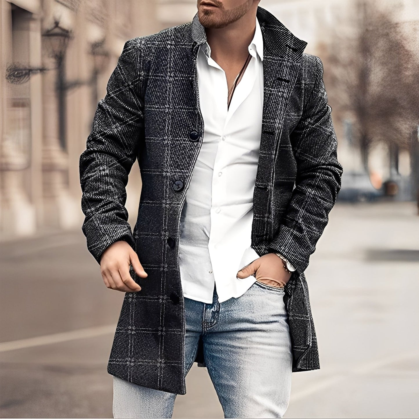 Luke - Stylový pánský dlouhý tweedový kabát