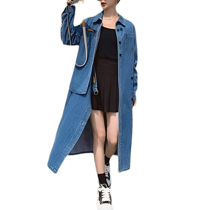 Christabel - Rochie lungă retro din denim cu buzunare pentru femei