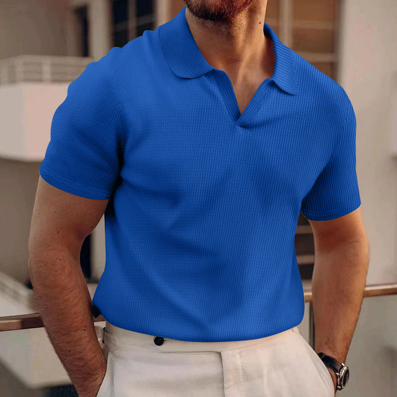 David - Polo simplu model Waffle pentru bărbați