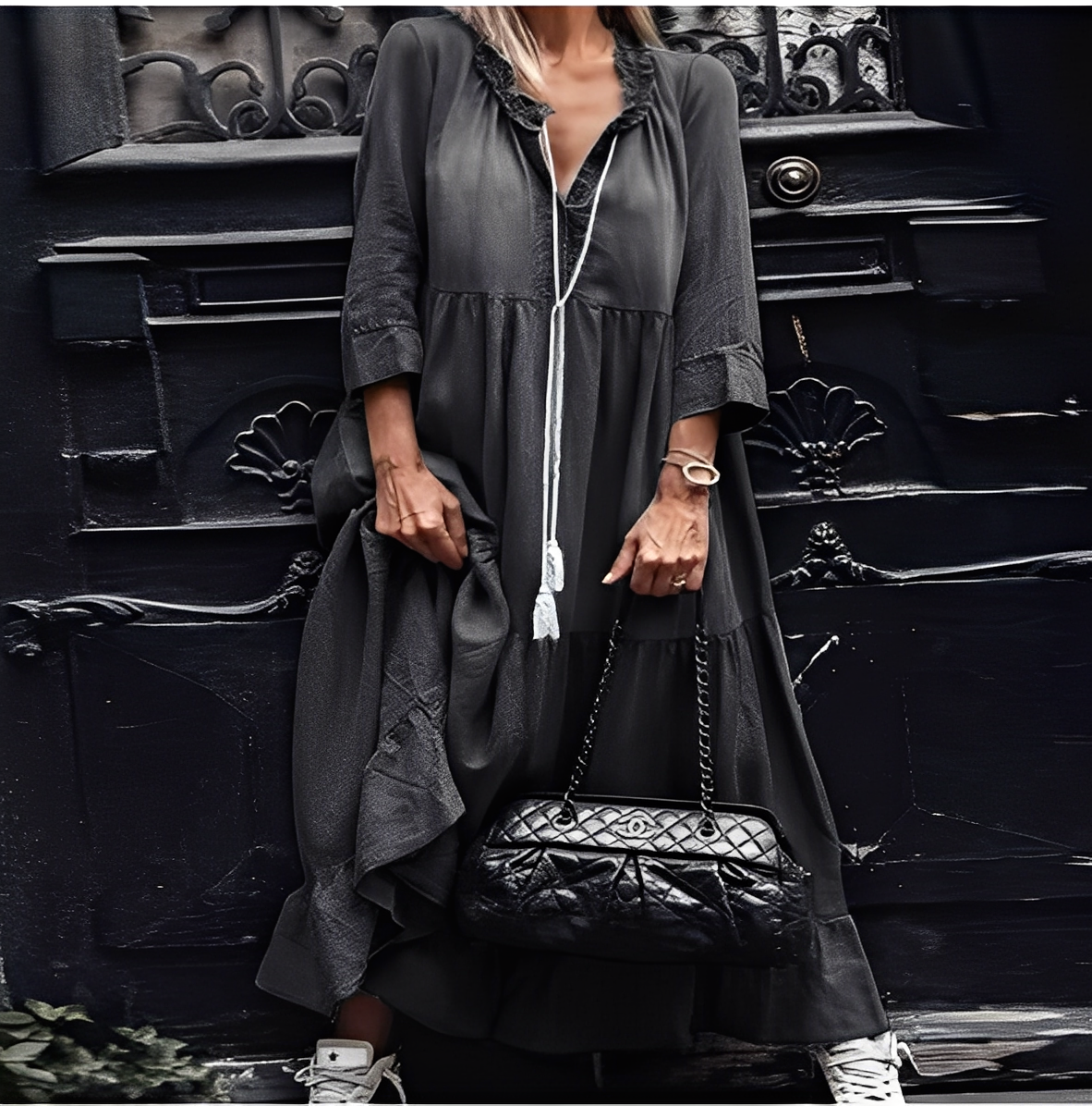 Irénée - Rochie lungă din denim confortabil pentru femei