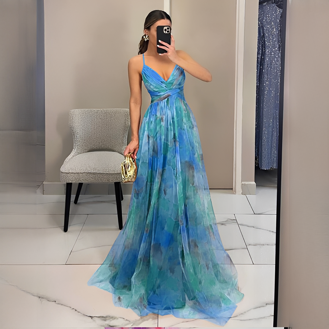 Gardania - Rochie lungă cu model floral pentru femei