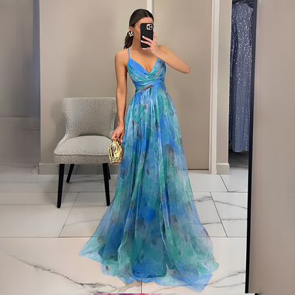 Gardania - Rochie lungă cu model floral pentru femei