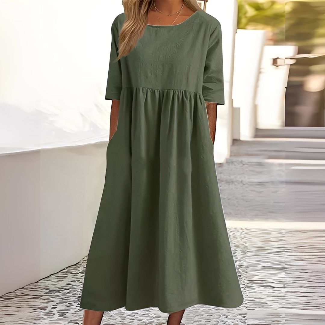 Sylvette - Rochie de bumbac pentru femei cu decolteu rotund