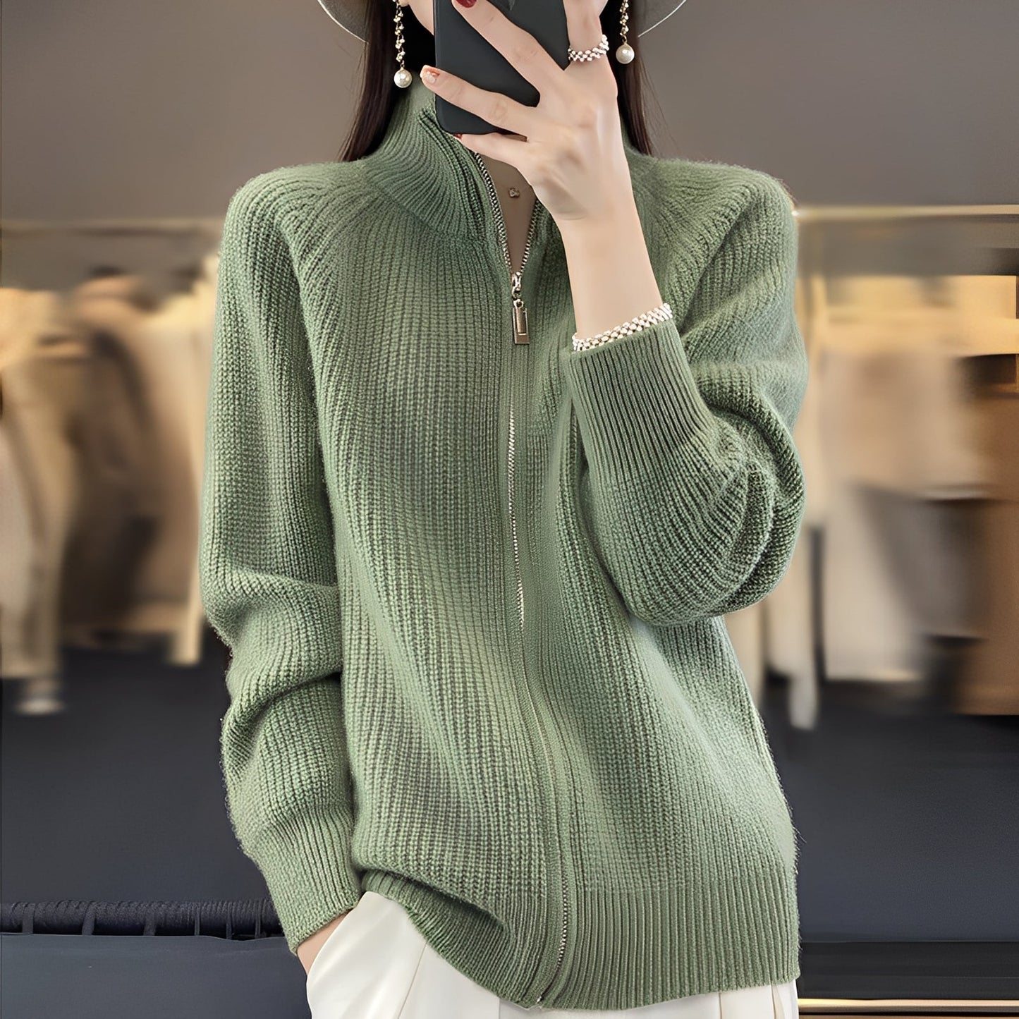 Margaret - Cardigan de lână cu fermoar pentru femei