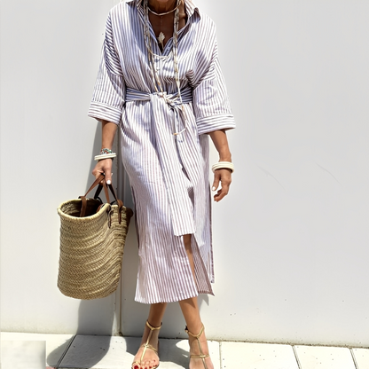 Paulette - Rochie cămașă clasică cu dungi pentru femei