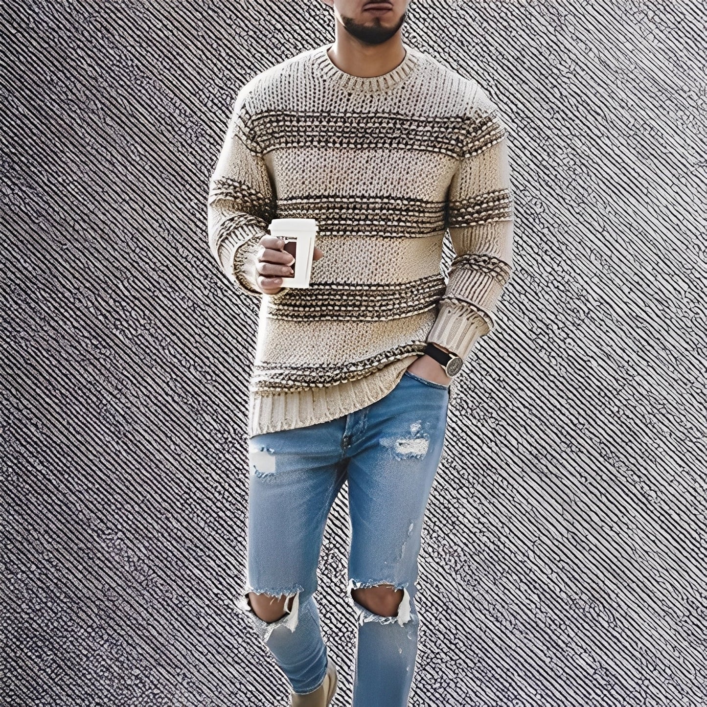 Kenzo - Pulover bărbătesc cu dungi catifelate