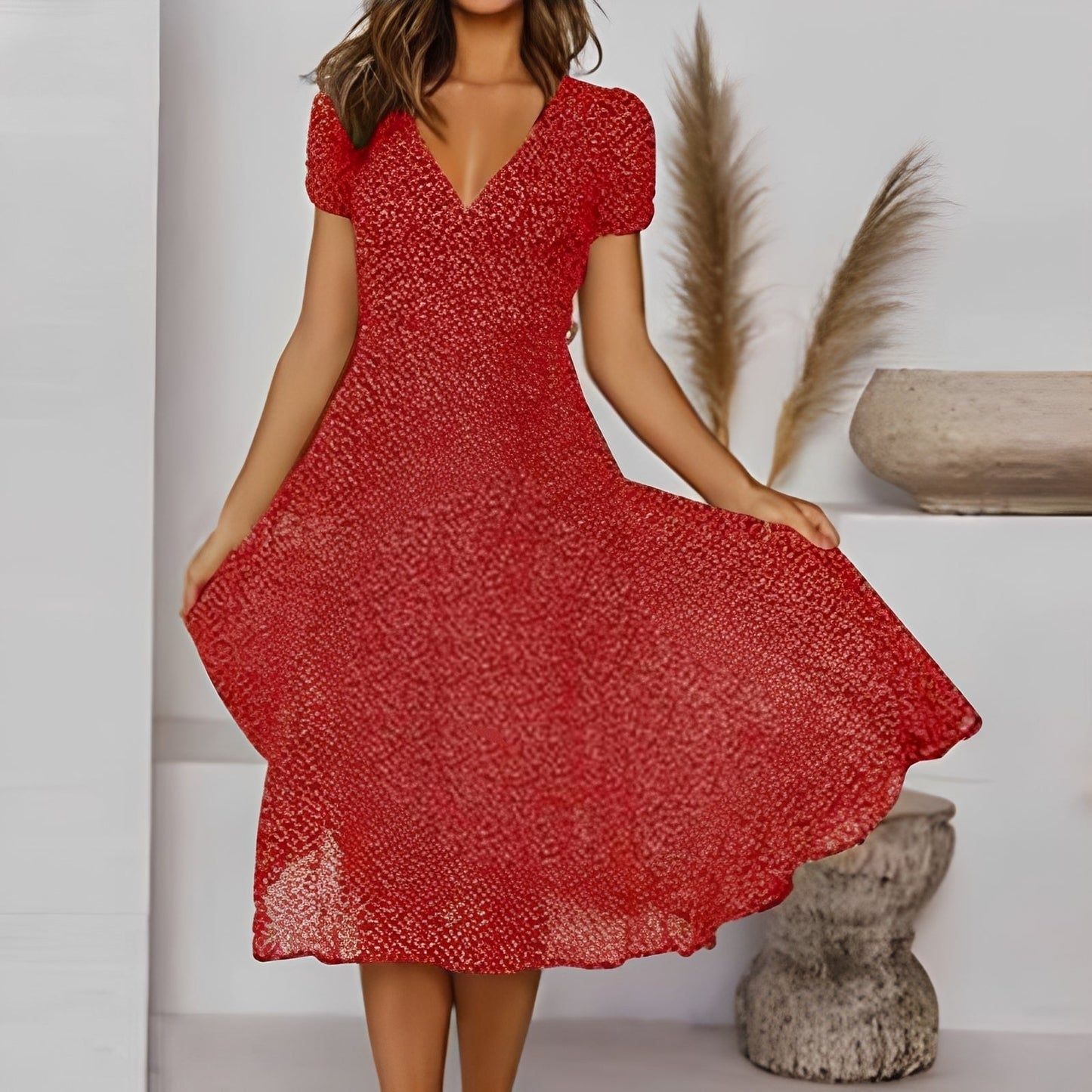 Elizabeth - Rochie casual, comodă cu mâneci scurte pentru femei