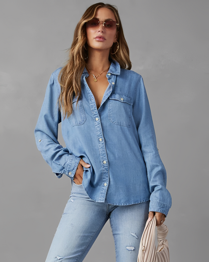 Rachel - Cămașă clasică de denim cu mâneci lungi pentru femei