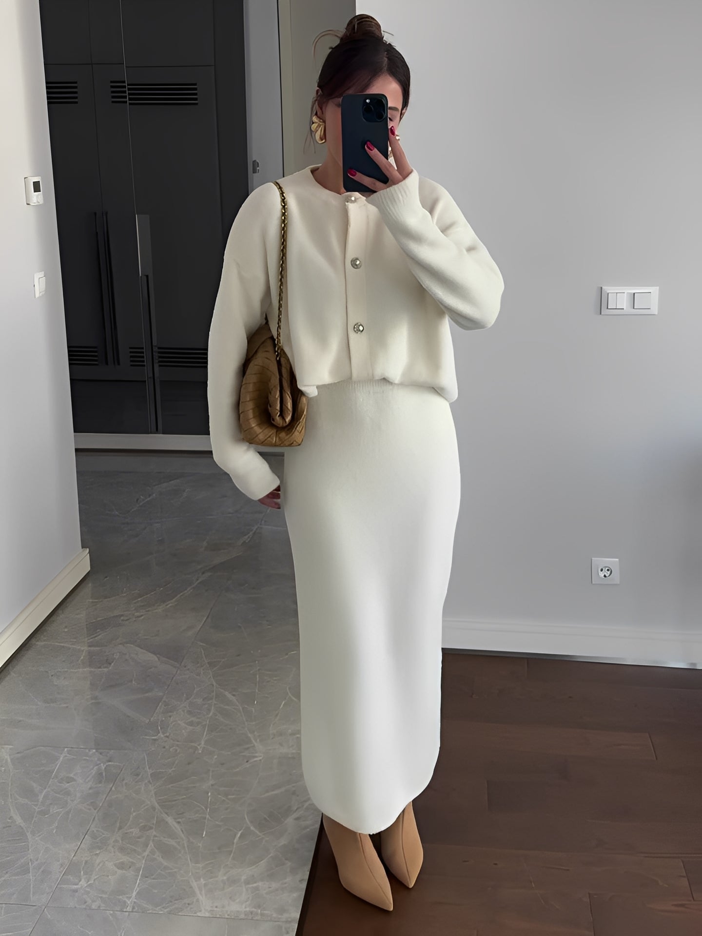 Cecilia - Set elegant din cardigan și fustă pentru femei