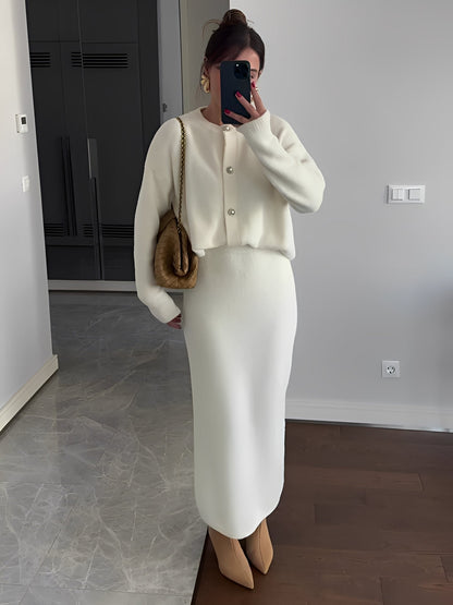 Cecilia - Set elegant din cardigan și fustă pentru femei