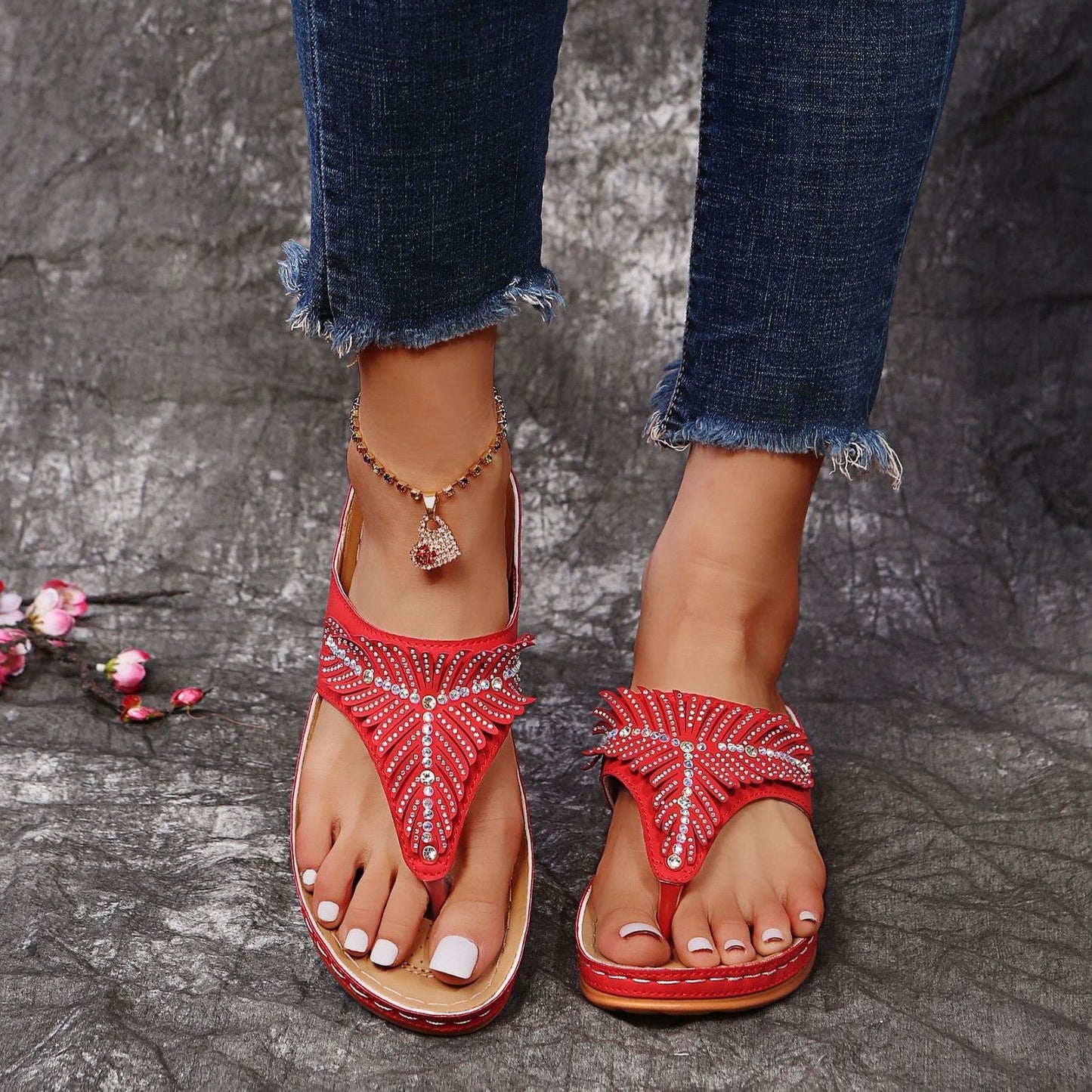 Roxanne - Sandale flip-flop moderne cu strasuri pentru femei