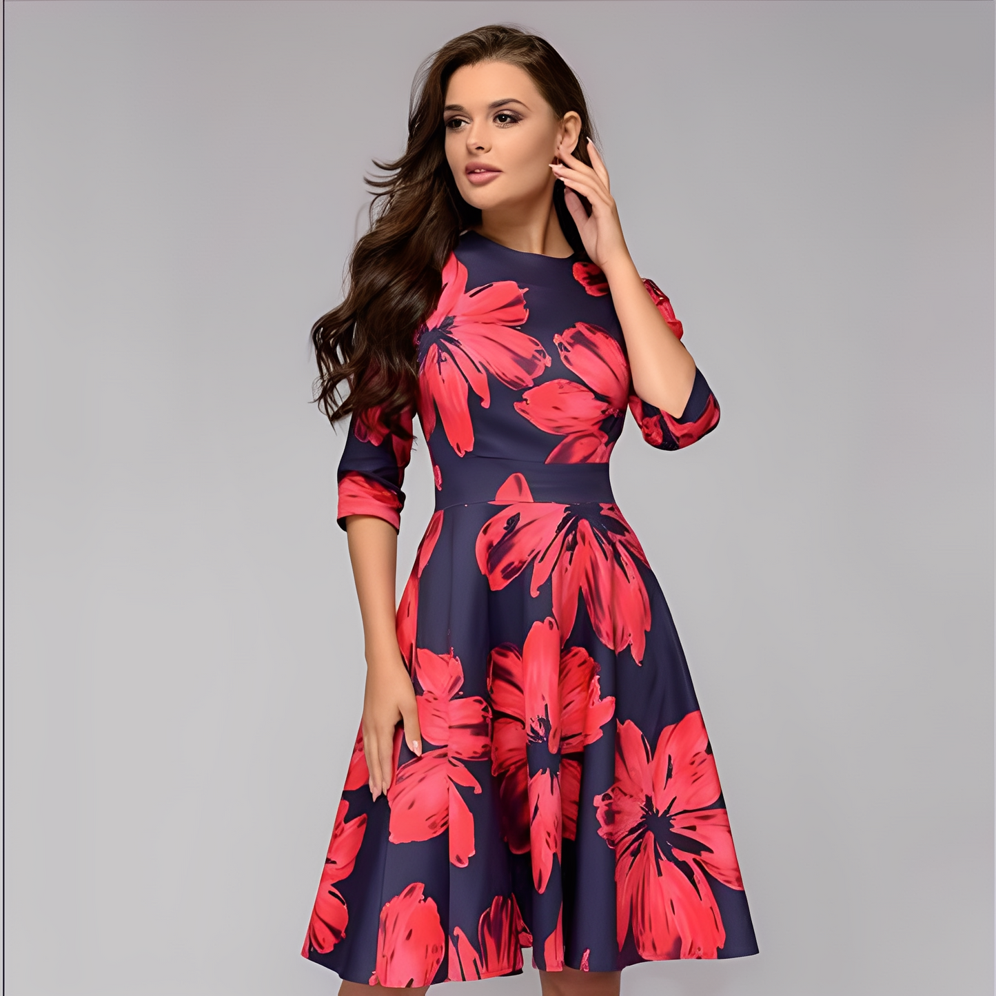 Elisabeth - Rochie elegantă, cu mâneci lungi și design floral pentru femei