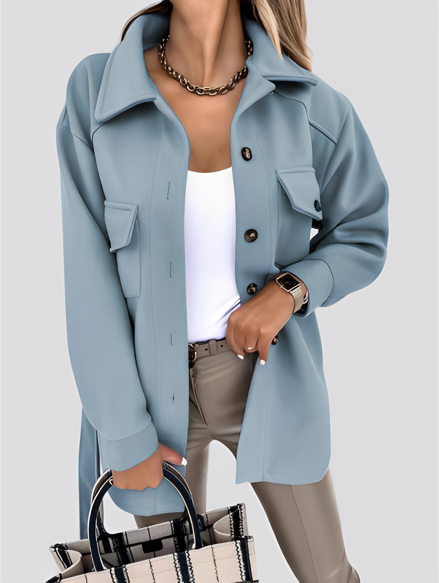Tiffanie - Jachetă ușoară și modernă din lână cu guler rever pentru femei