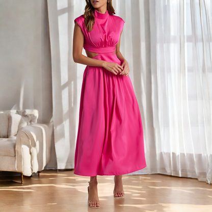 Christina - Rochie maxi casual cu decupaj în talie pentru femei