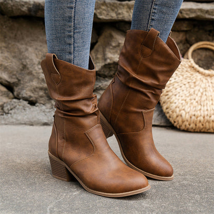 Mirabel - Cizme cowboy din piele pentru femei, cu design clasic