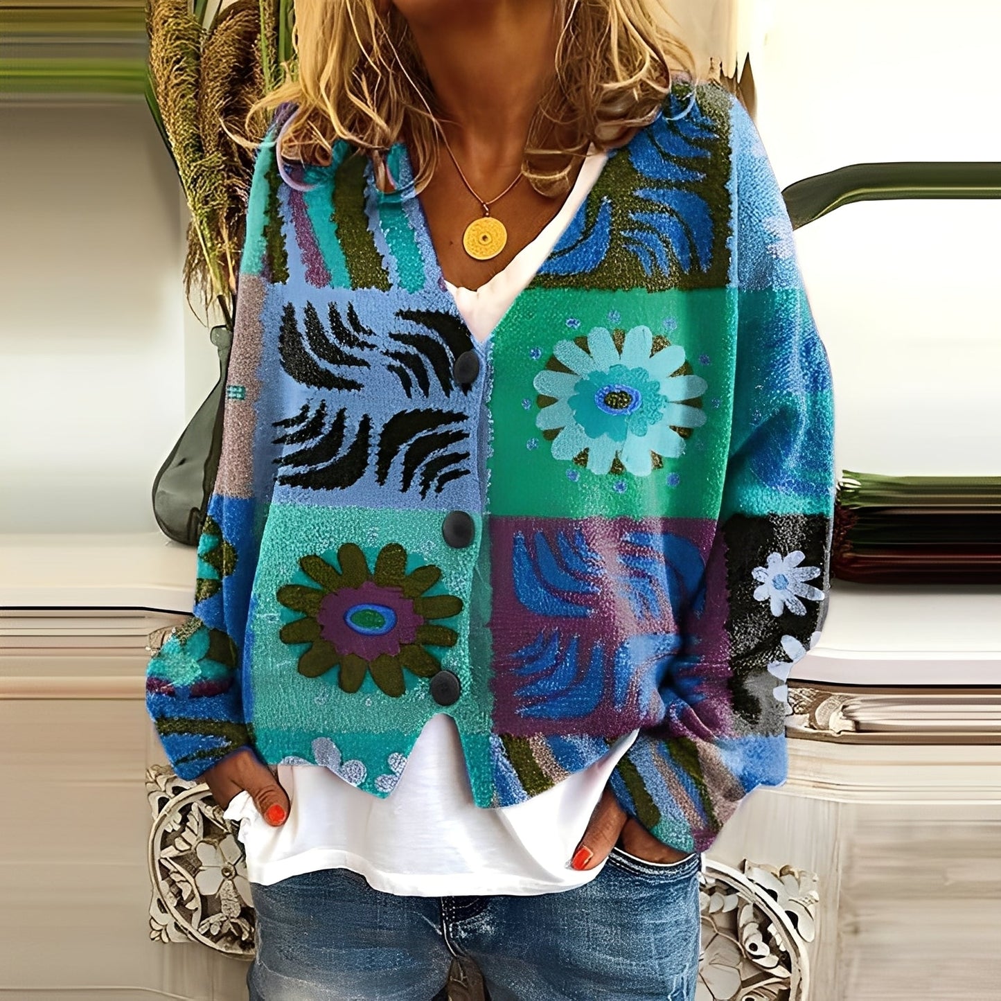 Nydia - Pulover lejer și moale cu tipar pentru femei