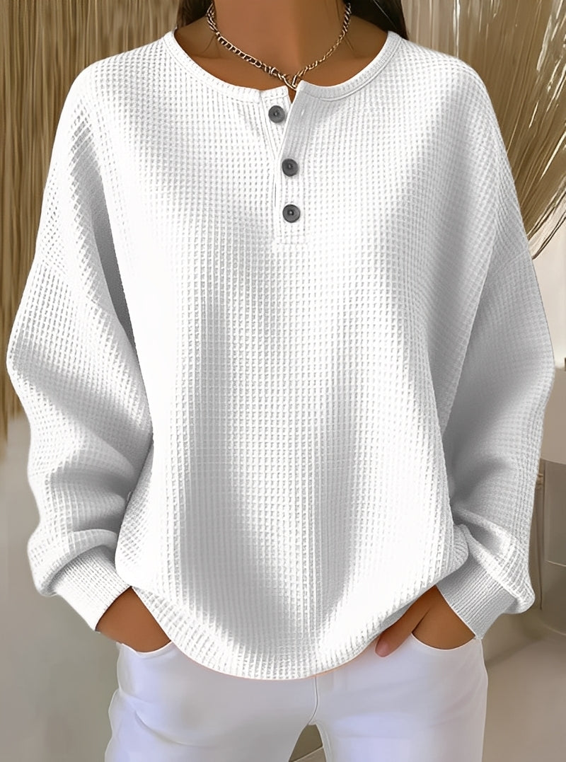 Anabella - Pulover comod cu textură vafe și nasturi pentru femei