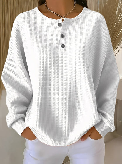 Anabella - Pulover comod cu textură vafe și nasturi pentru femei