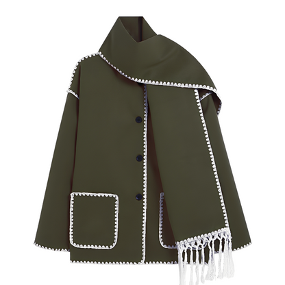 Amilia - Jachetă de lână stilată și lejeră cu eșarfă pentru femei