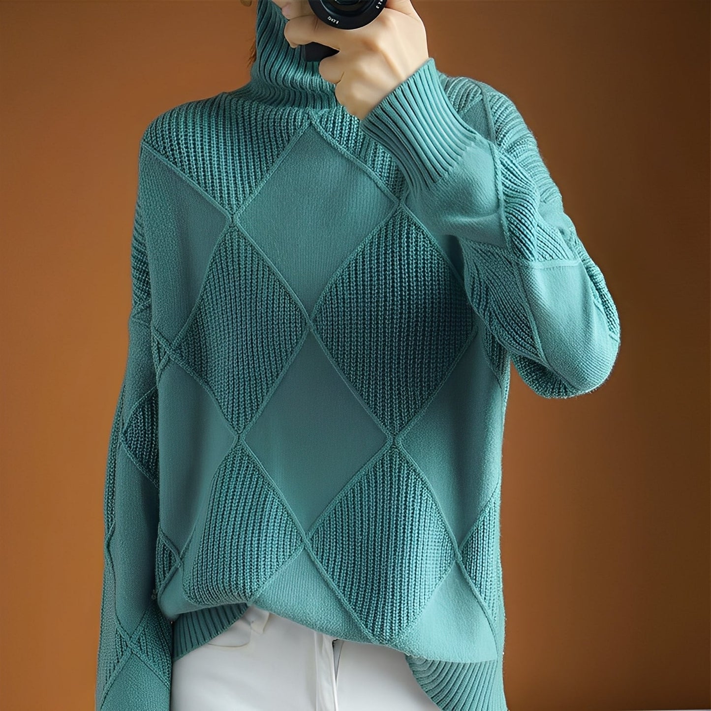 Lyndsea - Pulover relaxat cu guler înalt pentru femei