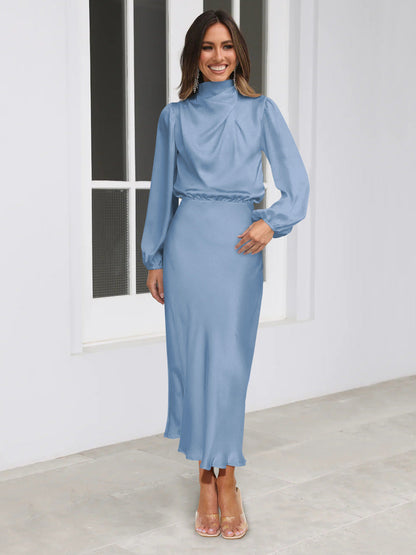 Danica - Rochie elegantă cu mâneci lungi și guler pentru femei