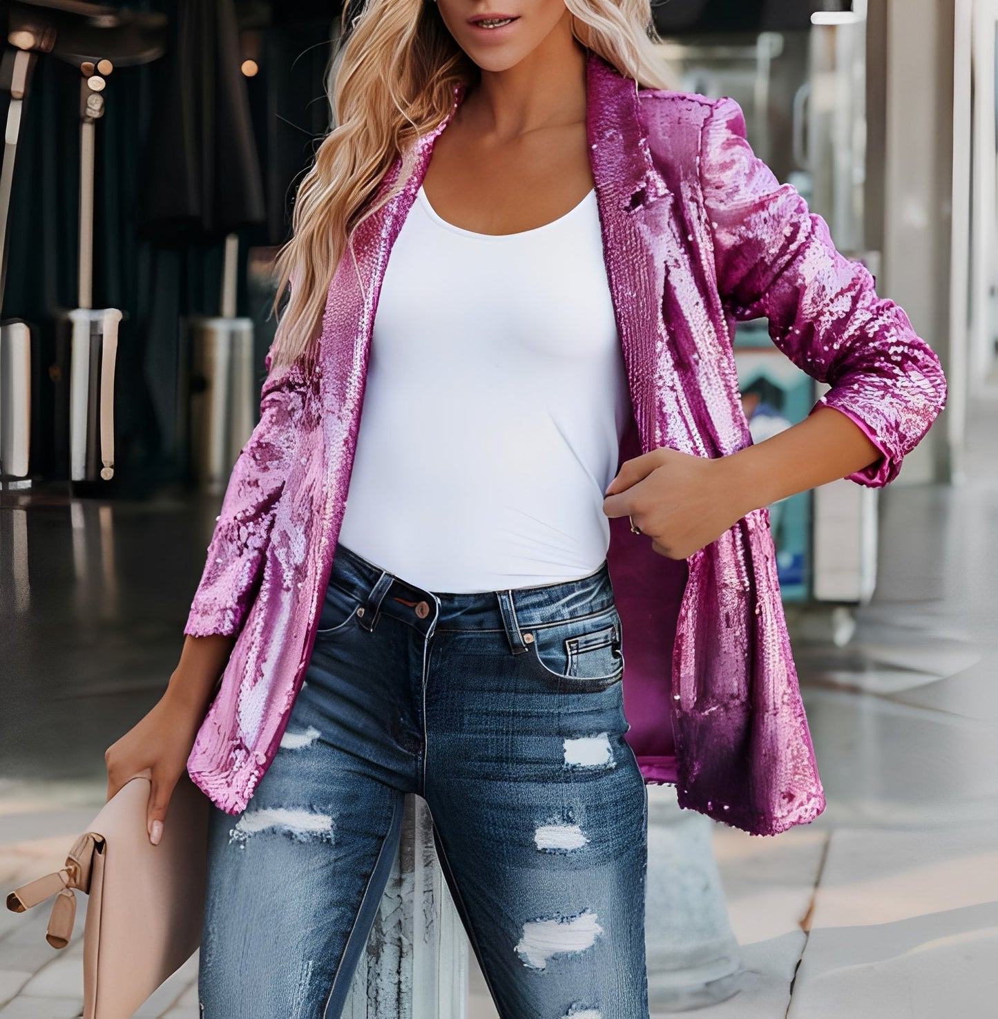 Abigaëlle - Sacou feminin cu rever cu paiete