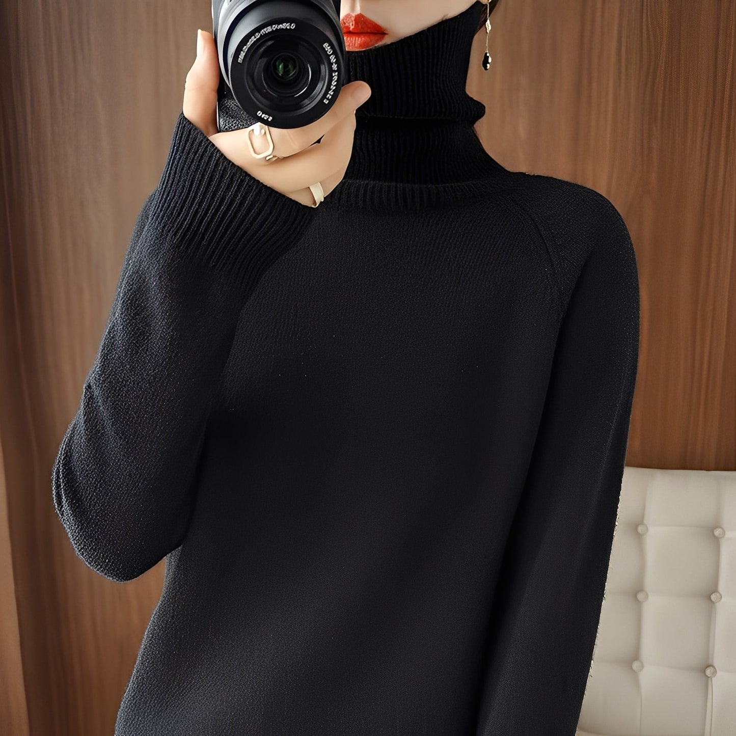 Kaycee - Pulover tricotat la modă cu guler înalt pentru femei