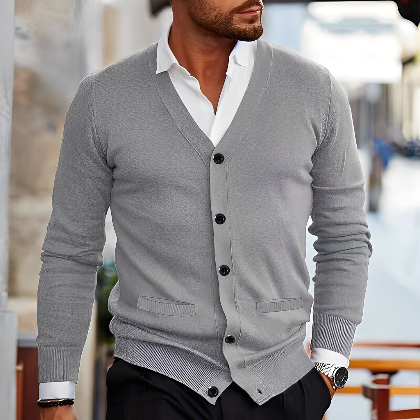 Terence - Pulover stil retro cu buzunare pentru bărbați