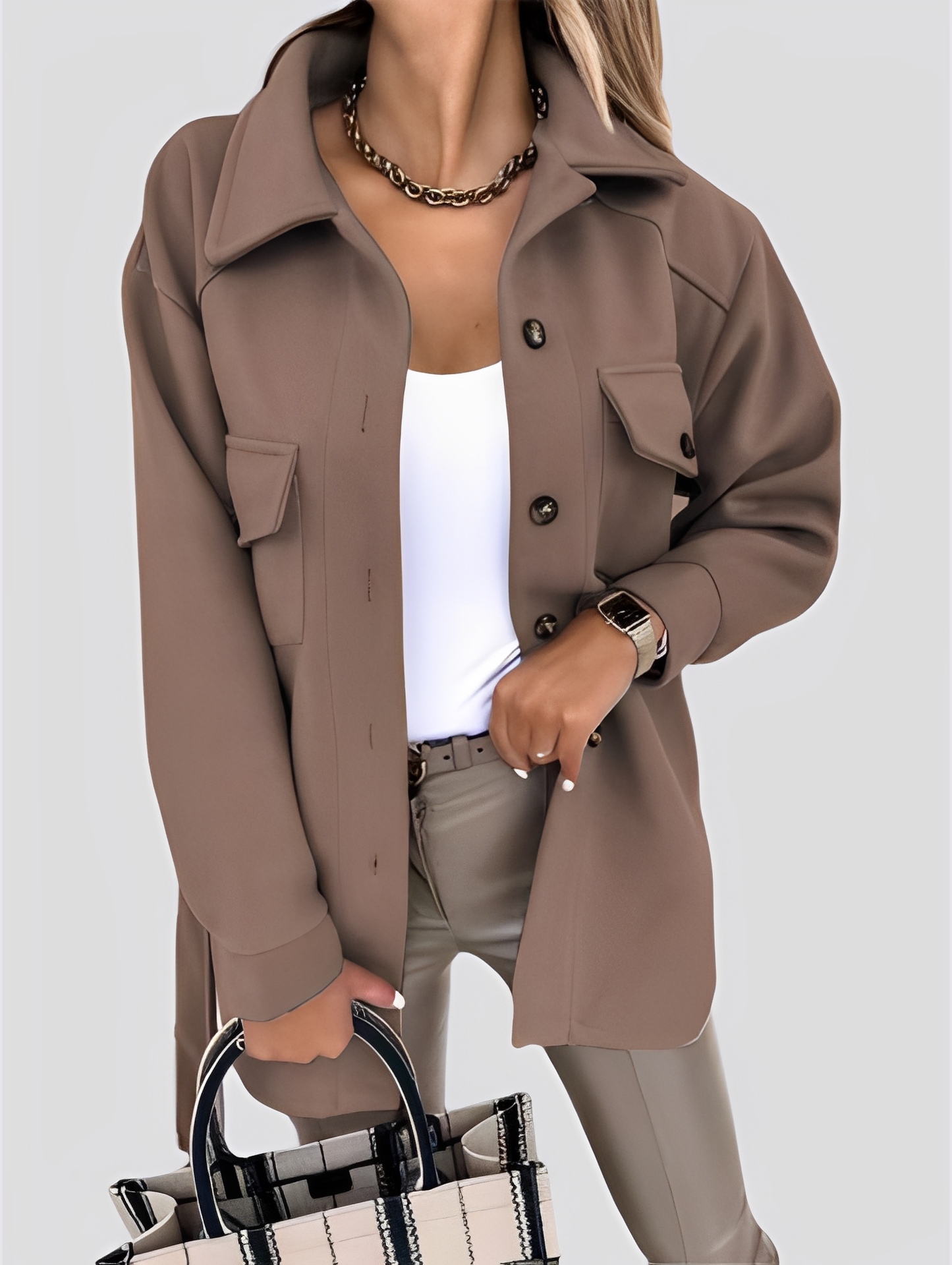 Tiffanie - Jachetă ușoară și modernă din lână cu guler rever pentru femei