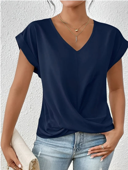 Rachael - Bluză casual cu decolteu în V asimetric pentru femei