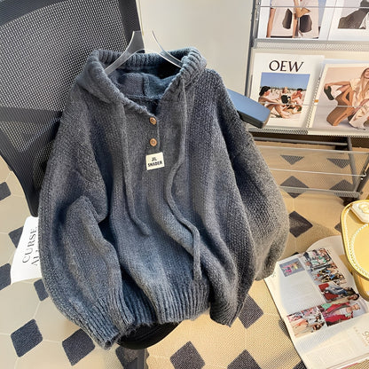 Haylee - Pulover lejer cu glugă și nasturi pentru femei