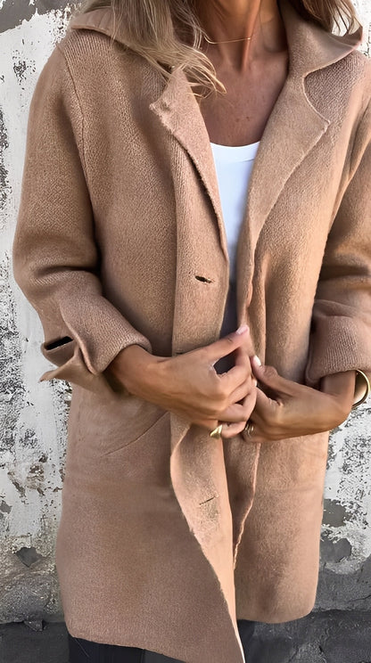 Meridith - Palton lung elegant pentru femei cu guler cu rever