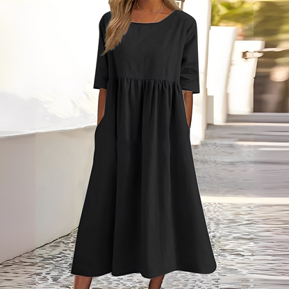 Sylvette - Rochie de bumbac pentru femei cu decolteu rotund