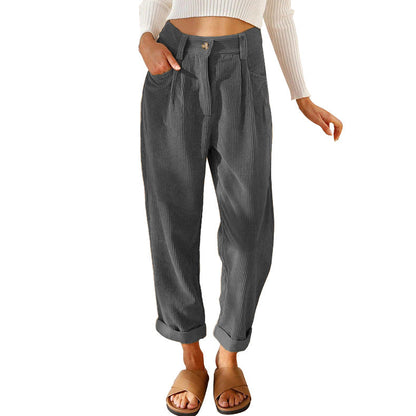 Chelsie - Pantaloni de damă casual din cord cu talie înaltă