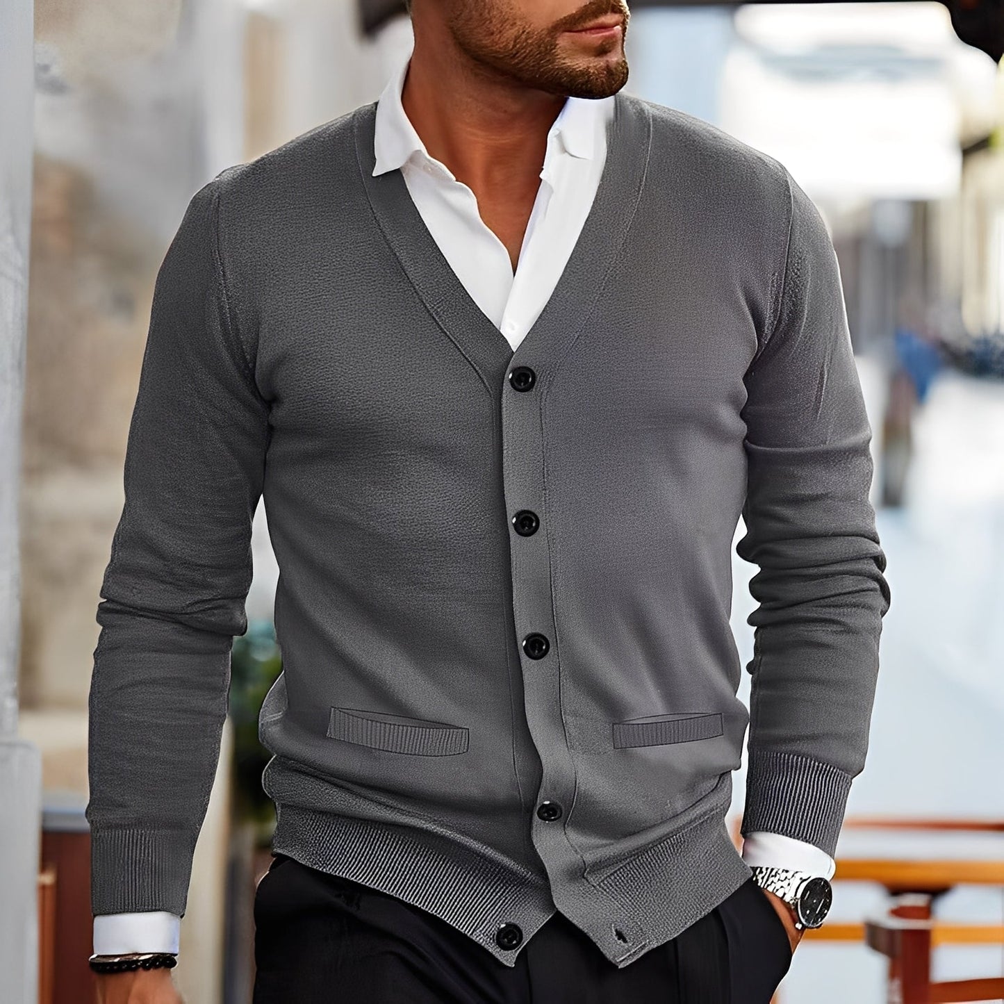 Terence - Pulover stil retro cu buzunare pentru bărbați