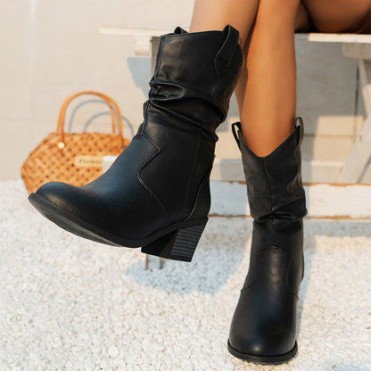Mirabel - Cizme cowboy din piele pentru femei, cu design clasic