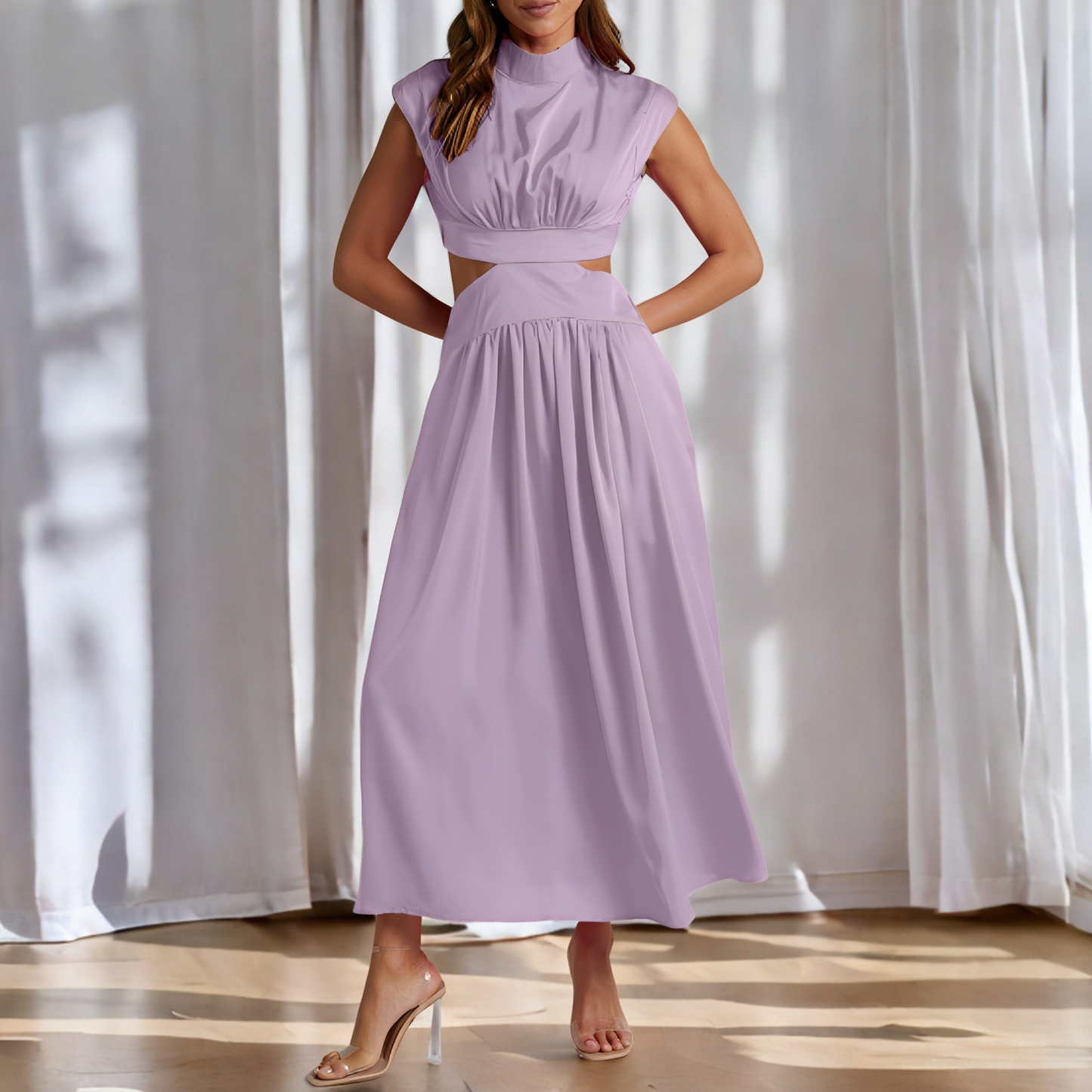 Christina - Rochie maxi casual cu decupaj în talie pentru femei